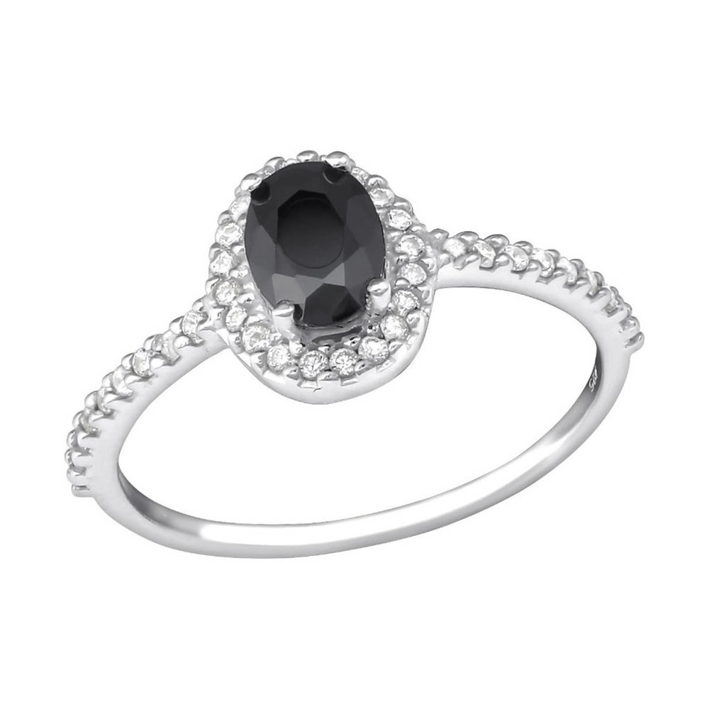 Sterling Silver Diamond Halo Onyx Ring​
